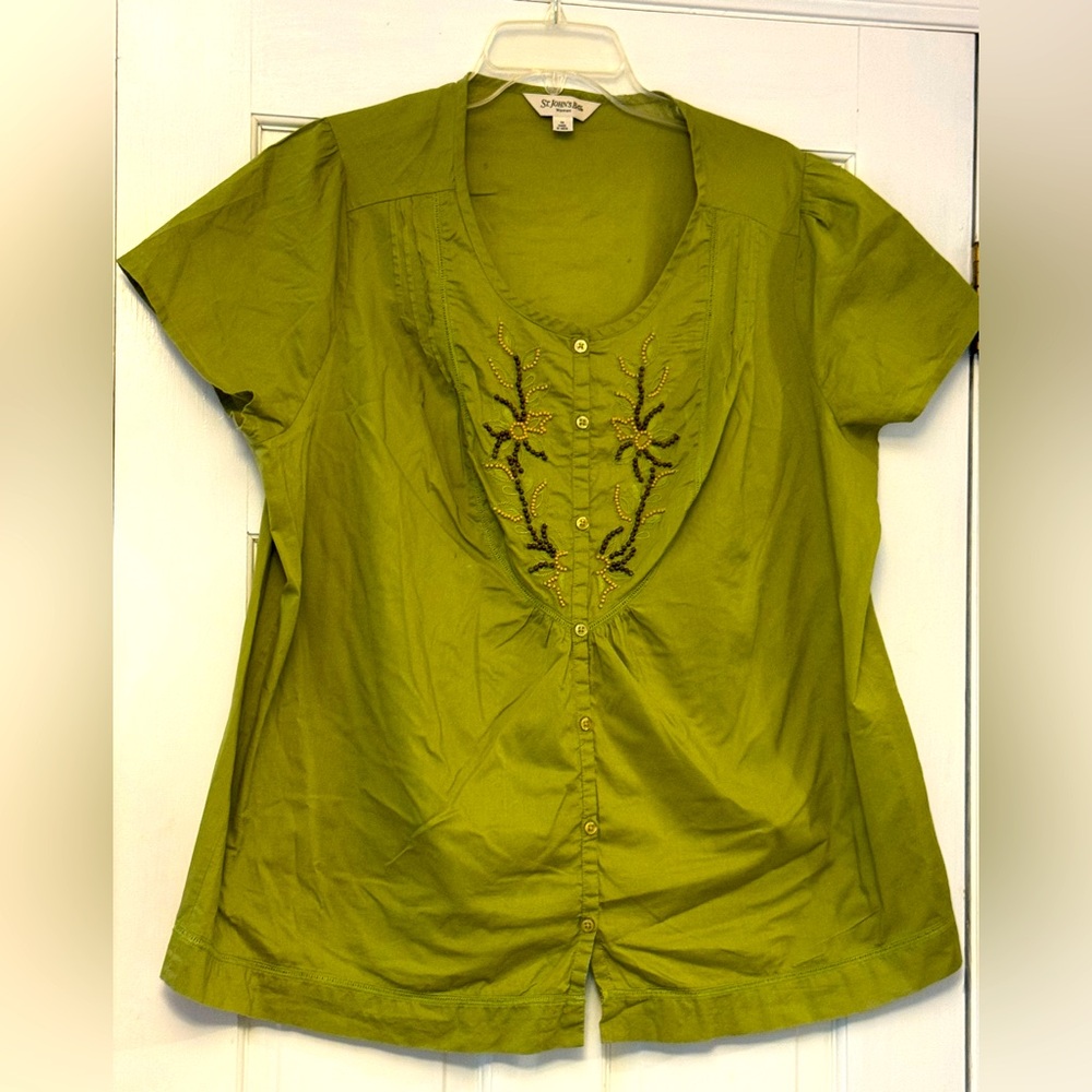 St. John's Bay Green Embroidered Blouse
